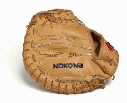 Nokona catchers mitt made of top grain leather and closed web. Made with full Sandstone l